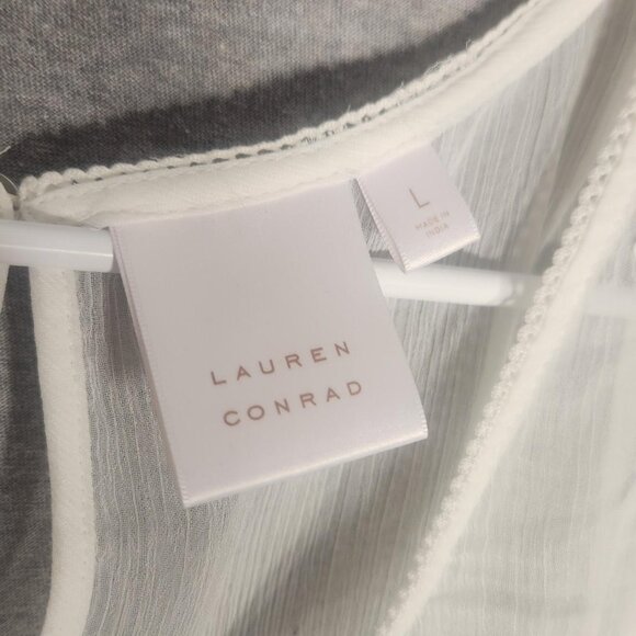 Lauren Conrad Sheer Babydoll Tank Top Floral Embroidery Keyhole - Picture 4 of 5